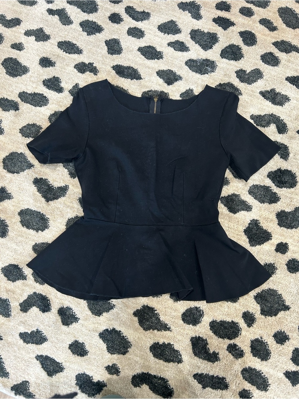 Black Short-Sleeve Peplum Blouse